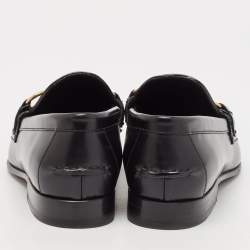 Burberry Black Leather Solway Chain Detail Slip On Loafers Size 36