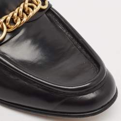Burberry Black Leather Solway Chain Detail Slip On Loafers Size 36