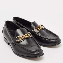 Burberry Black Leather Solway Chain Detail Slip On Loafers Size 36