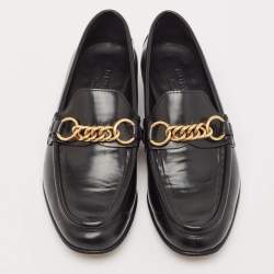 Burberry Black Leather Solway Chain Detail Slip On Loafers Size 36