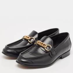 Burberry Black Leather Solway Chain Detail Slip On Loafers Size 36