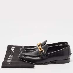 Burberry Black Leather Solway Chain Detail Slip On Loafers Size 36