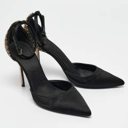 Pre Owned Burberry Black Satin Alanson Embellished Mary Jane Pumps Size 37.5