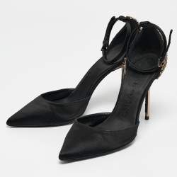 Pre Owned Burberry Black Satin Alanson Embellished Mary Jane Pumps Size 37.5