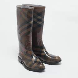 Burberry Brown Nova Check Rubber Rain Boots Size 40
