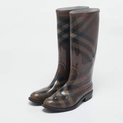 Burberry Brown Nova Check Rubber Rain Boots Size 40