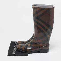Burberry Brown Nova Check Rubber Rain Boots Size 40