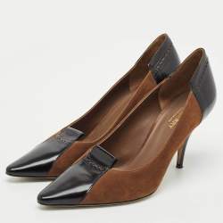 Burberry Brown/Black Suede and Leather Pointed Toe Pumps Size 40.5