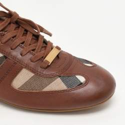 Burberry Brown/Beige Leather and Nova Check Canvas Low Top Sneakers Size 36