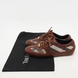 Burberry Brown/Beige Leather and Nova Check Canvas Low Top Sneakers Size 36