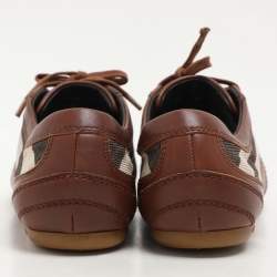 Burberry Brown/Beige Leather and Nova Check Canvas Low Top Sneakers Size 36