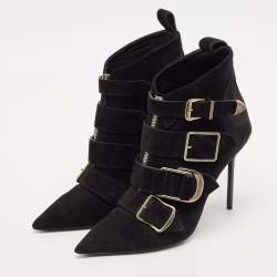 Pre Owned Burberry Black Suede Milner Buckle Detail Pointed Toe Ankle Boots Size 40