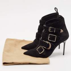 Pre Owned Burberry Black Suede Milner Buckle Detail Pointed Toe Ankle Boots Size 40