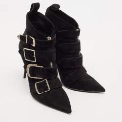 Pre Owned Burberry Black Suede Milner Buckle Detail Pointed Toe Ankle Boots Size 40