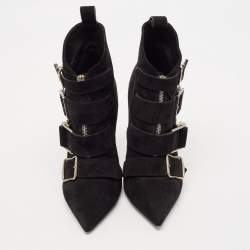 Pre Owned Burberry Black Suede Milner Buckle Detail Pointed Toe Ankle Boots Size 40