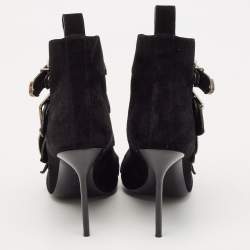 Pre Owned Burberry Black Suede Milner Buckle Detail Pointed Toe Ankle Boots Size 40