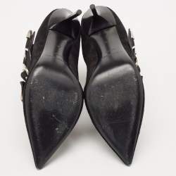 Pre Owned Burberry Black Suede Milner Buckle Detail Pointed Toe Ankle Boots Size 40