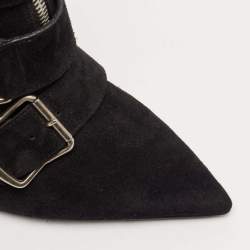 Pre Owned Burberry Black Suede Milner Buckle Detail Pointed Toe Ankle Boots Size 40