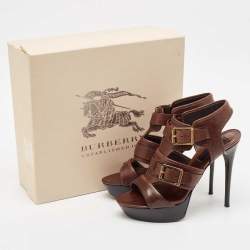 Burberry Brown Leather Aviator Beatty Platform Sandals Size 40