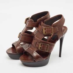 Burberry Brown Leather Aviator Beatty Platform Sandals Size 40