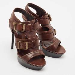 Burberry Brown Leather Aviator Beatty Platform Sandals Size 40
