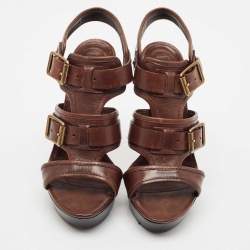 Burberry Brown Leather Aviator Beatty Platform Sandals Size 40