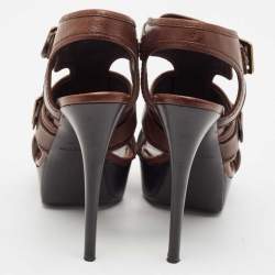 Burberry Brown Leather Aviator Beatty Platform Sandals Size 40