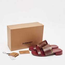 Burberry Burgundy Leather Flat Slides Size 40
