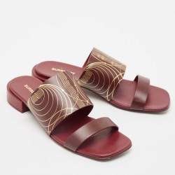 Burberry Burgundy Leather Flat Slides Size 40