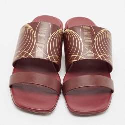 Burberry Burgundy Leather Flat Slides Size 40