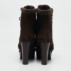 Burberry Brown Shearling and Suede Ankle Length Boots Size 36