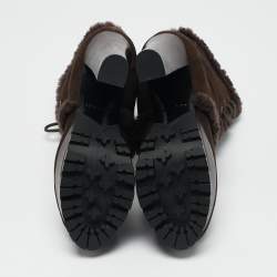 Burberry Brown Shearling and Suede Ankle Length Boots Size 36