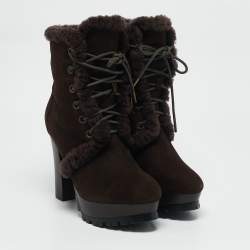Burberry Brown Shearling and Suede Ankle Length Boots Size 36