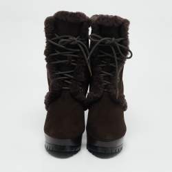 Burberry Brown Shearling and Suede Ankle Length Boots Size 36