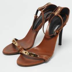 Burberry Brown/Beige House Check Canvas And Leather Ankle Strap Sandals Size 38