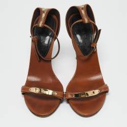 Burberry Brown/Beige House Check Canvas And Leather Ankle Strap Sandals Size 38