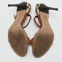 Burberry Brown/Beige House Check Canvas And Leather Ankle Strap Sandals Size 38