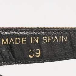 Burberry Black/Beige Leather and Canvas Masie Belted Check Thong Flats Size 39