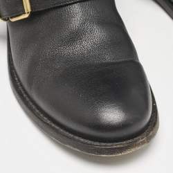 Burberry Black/Beige Check Canvas and Leather Ankle Length Boots Size 39