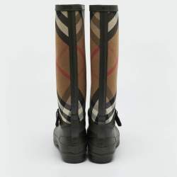 Burberry Green/Beige Rubber and Vintage Check Canvas Simeon Rain Boots Size 41