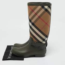 Burberry Green/Beige Rubber and Vintage Check Canvas Simeon Rain Boots Size 41