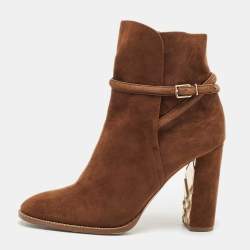 Burberry Brown Suede Block Heel Ankle Length Boots Size 39