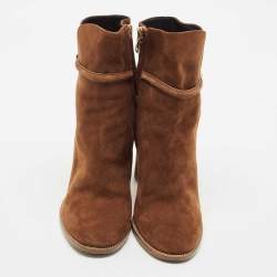 Burberry Brown Suede Block Heel Ankle Length Boots Size 39