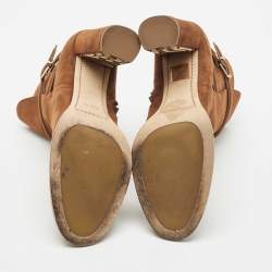Burberry Brown Suede Block Heel Ankle Length Boots Size 39