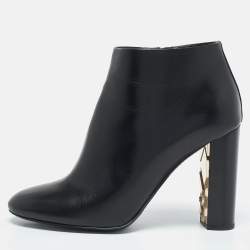 مملوكة مسبقًا Burberry Black Leather Equestrian Kennard Ankle Length Boots Size 39.5
