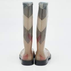 Burberry Beige House Check Rubber Rain Boots Size 39