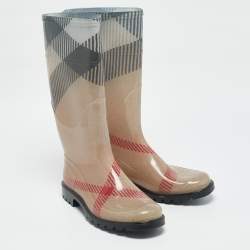 Burberry Beige House Check Rubber Rain Boots Size 39