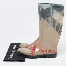 Burberry Beige House Check Rubber Rain Boots Size 39