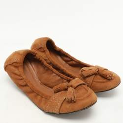 Burberry Brown Suede Scrunch Ballet Flats Size 40