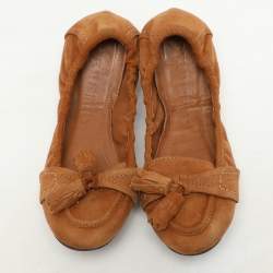 Burberry Brown Suede Scrunch Ballet Flats Size 40